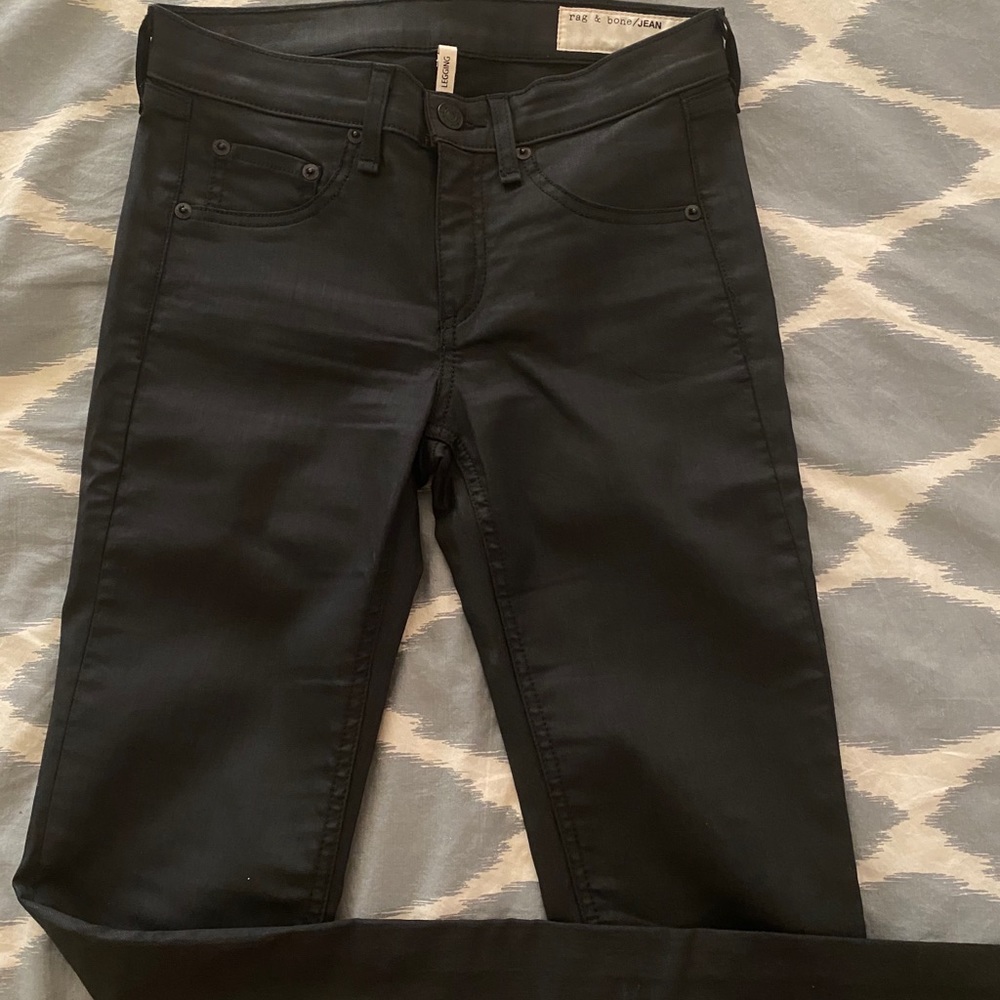 Rag and Bone wax coated legging style black jean